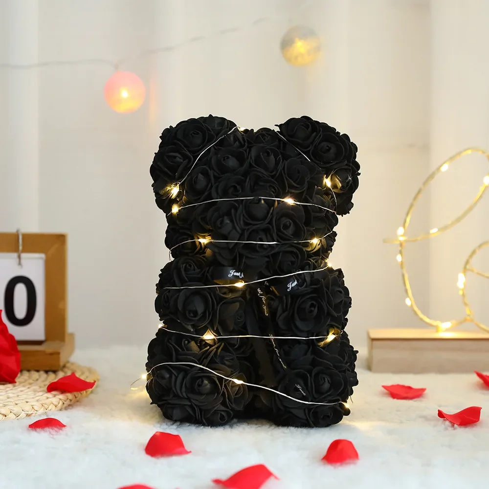 Artificial Rose Flower Bear with Box & Light