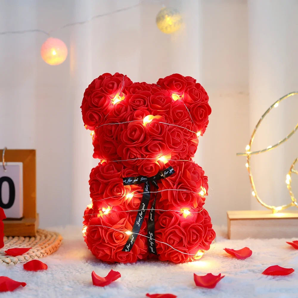 Artificial Rose Flower Bear with Box & Light