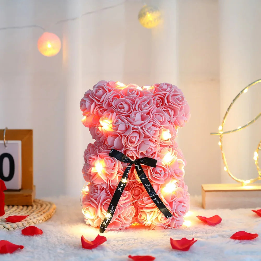 Artificial Rose Flower Bear with Box & Light