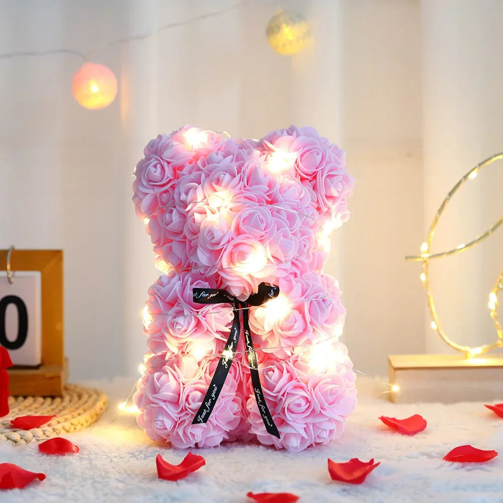 Artificial Rose Flower Bear with Box & Light