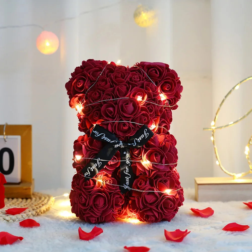Artificial Rose Flower Bear with Box & Light